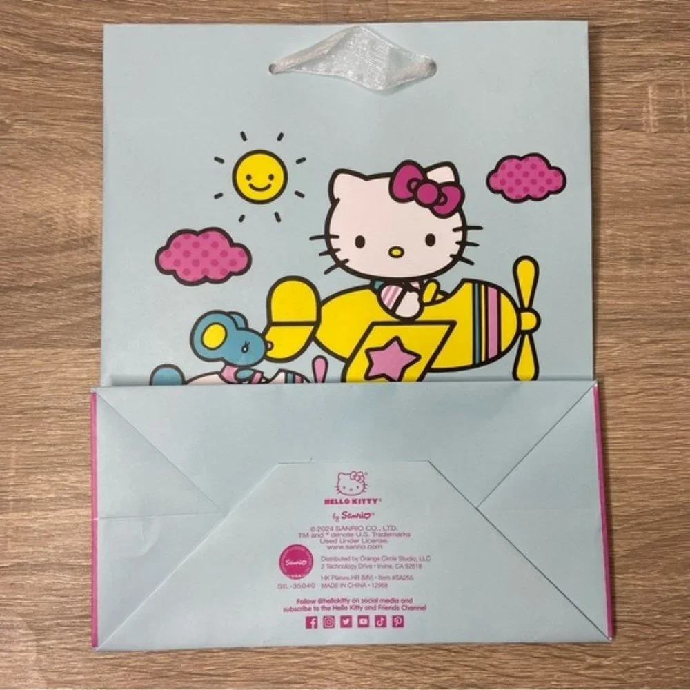 Hello Kitty Blue Pink  Air Plane Happy Birthday Gift Bag NWT